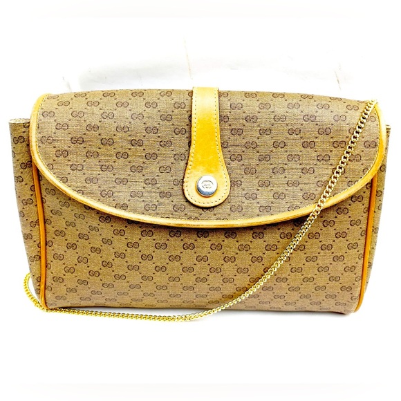 Vintage Gucci Shoulder Bag  Brown Coated Canvas Authentic - Picture 1 of 10